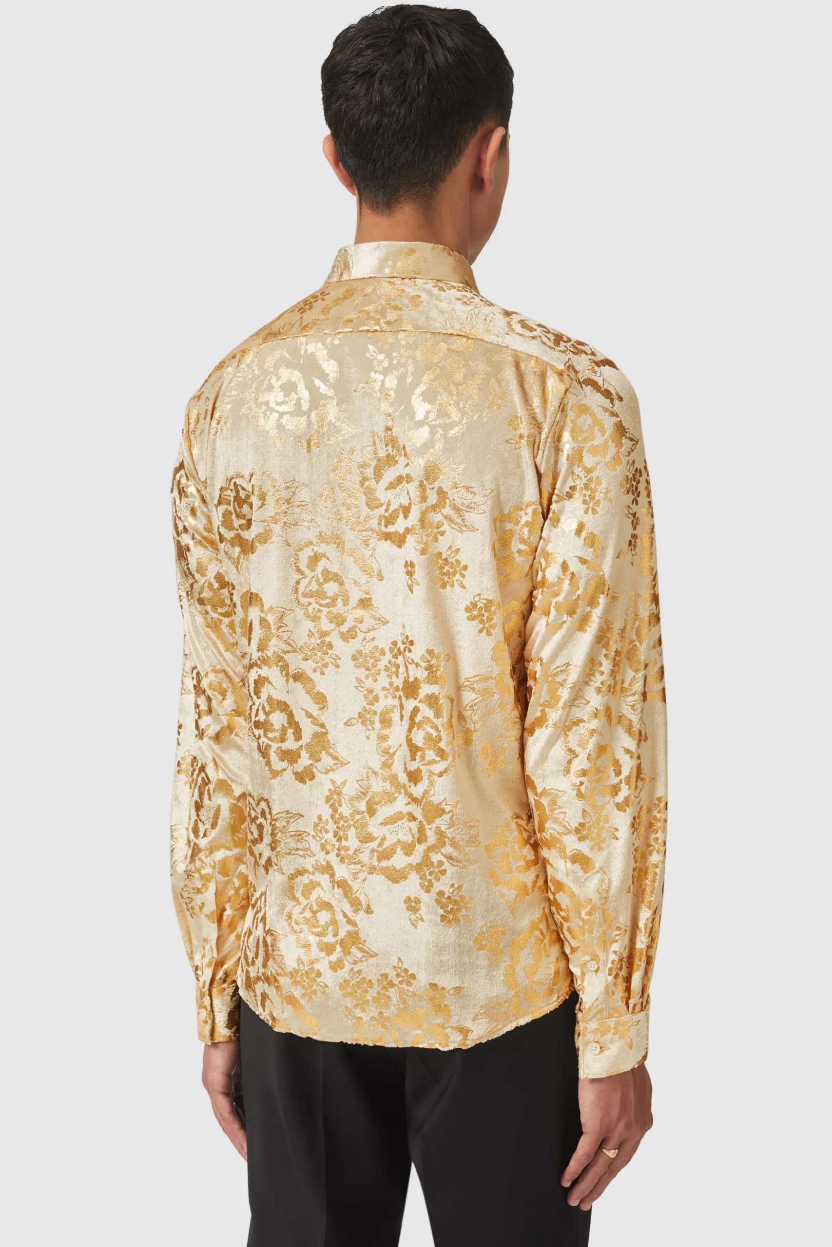 Style·Floral Shirts|Occasion·Party Shirts|Twisted Tailor Gaines Slim Fit Champagne Velvet Shirt With Floral Print