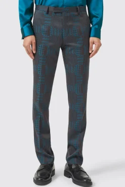Trousers·Party Trousers|Twisted Tailor Garland Skinny Fit Black Green Check Trousers