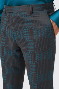 Trousers·Party Trousers|Twisted Tailor Garland Skinny Fit Black Green Check Trousers