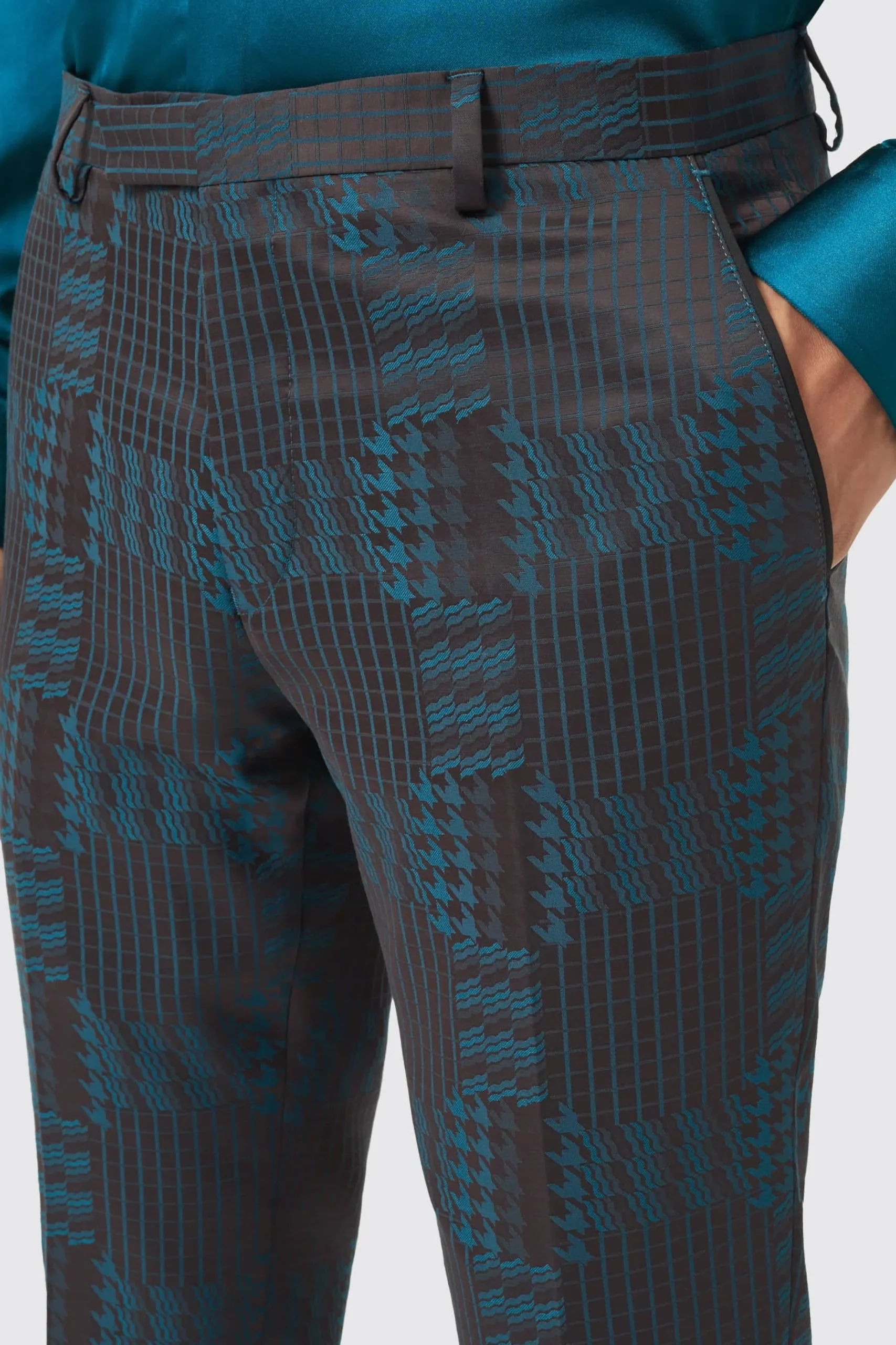 Trousers·Party Trousers|Twisted Tailor Garland Skinny Fit Black Green Check Trousers