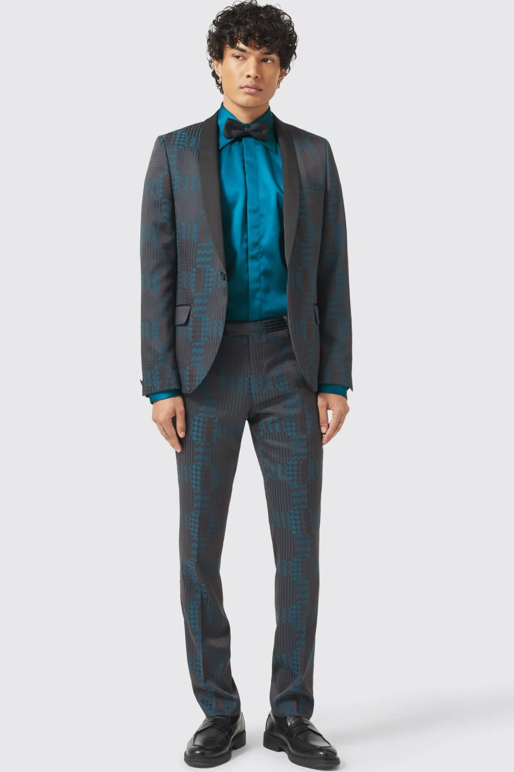 Trousers·Party Trousers|Twisted Tailor Garland Skinny Fit Black Green Check Trousers
