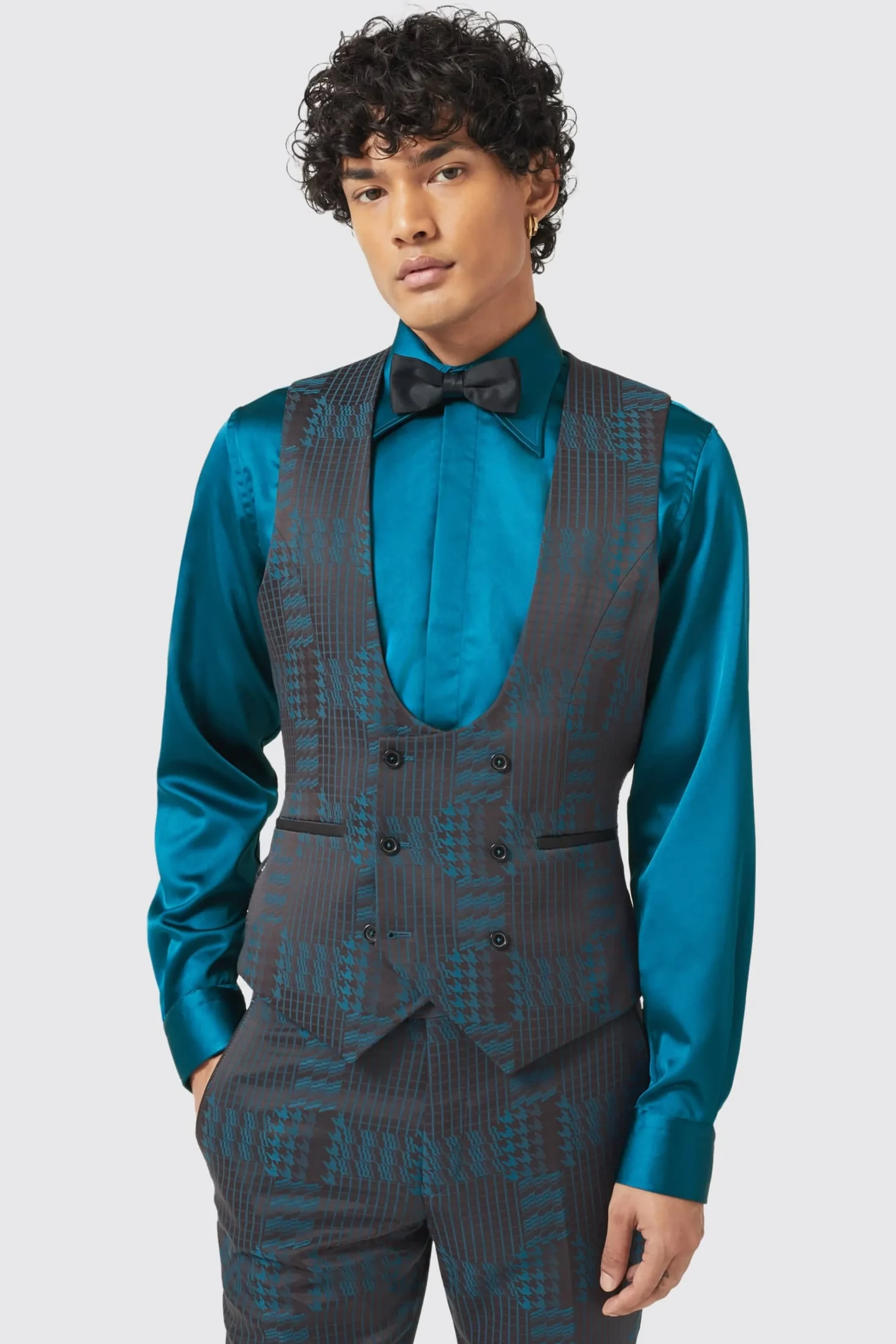 Waistcoats|Twisted Tailor Garland Skinny Fit Black Green Check Waistcoat