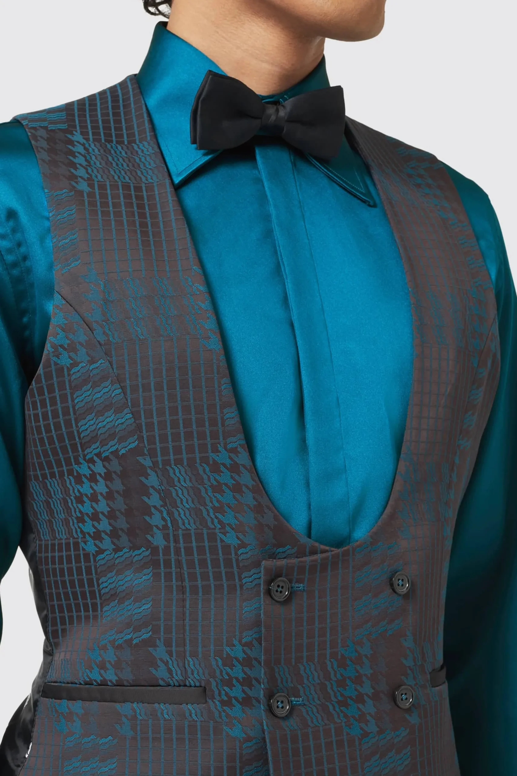 Waistcoats|Twisted Tailor Garland Skinny Fit Black Green Check Waistcoat