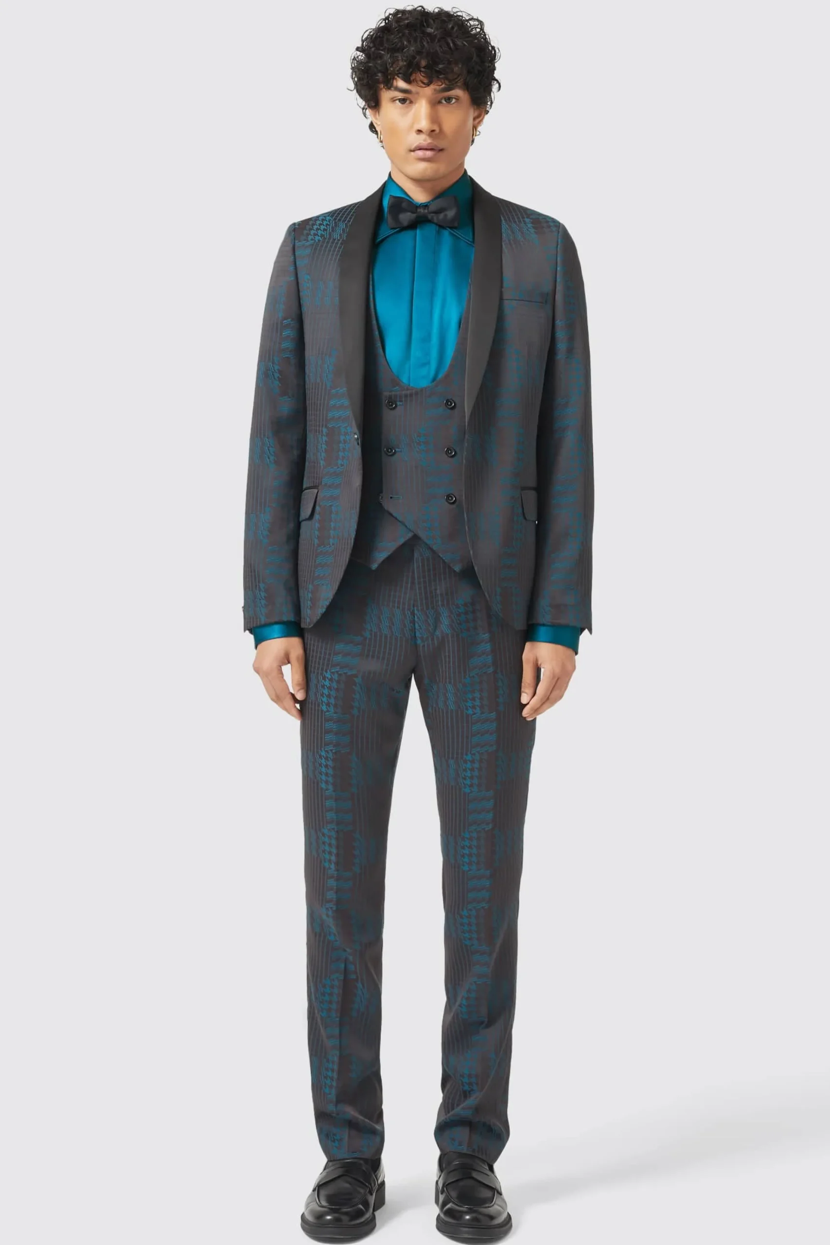 Waistcoats|Twisted Tailor Garland Skinny Fit Black Green Check Waistcoat