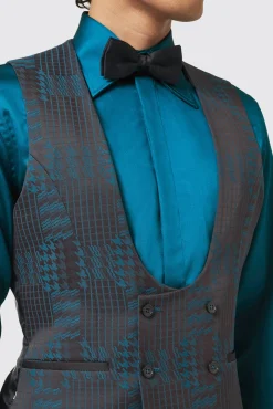 Style·3 Piece Suits|Occasion·Wedding Suits|Twisted Tailor Garland Skinny Fit Black Green Check Suit