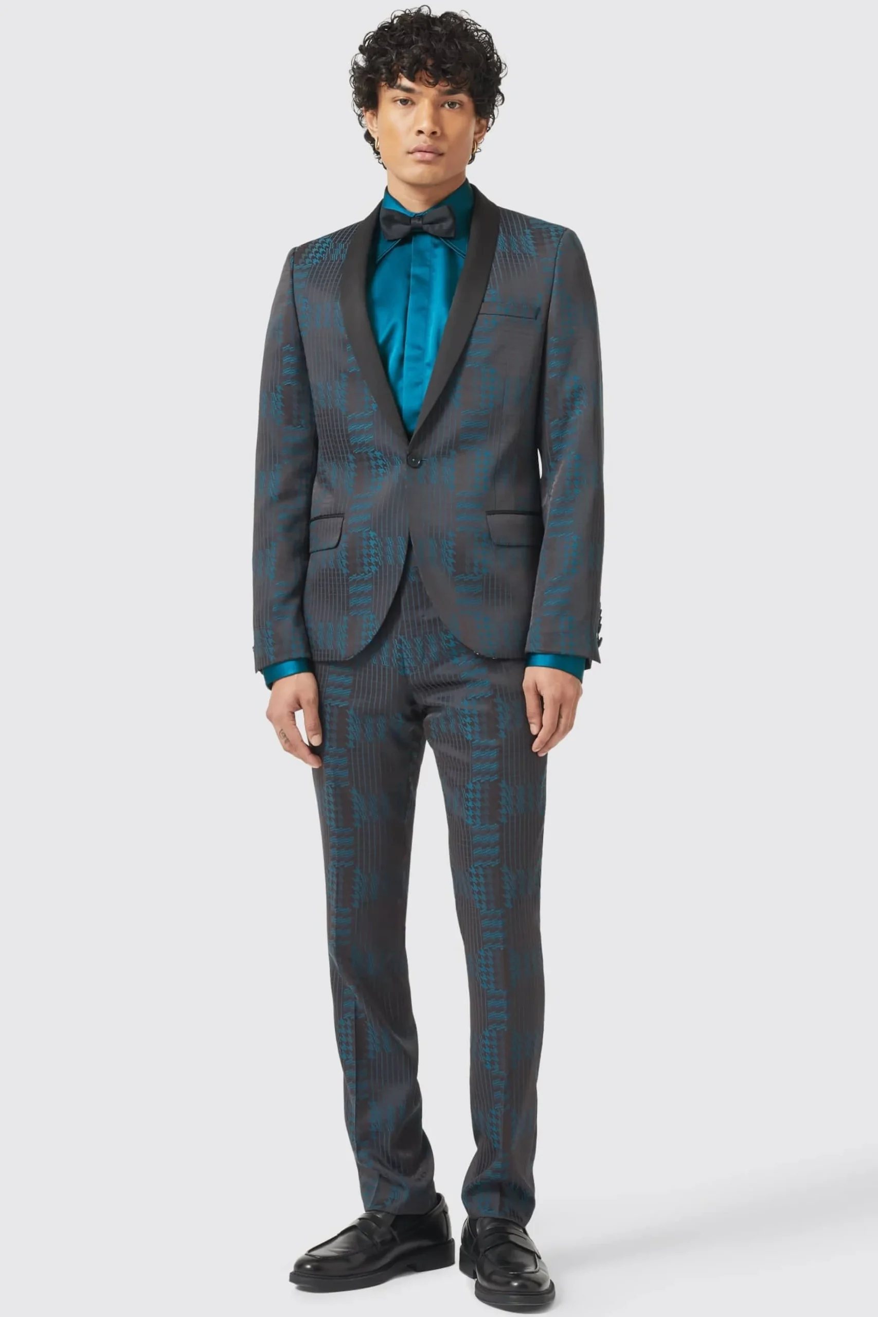 Style·3 Piece Suits|Occasion·Wedding Suits|Twisted Tailor Garland Skinny Fit Black Green Check Suit