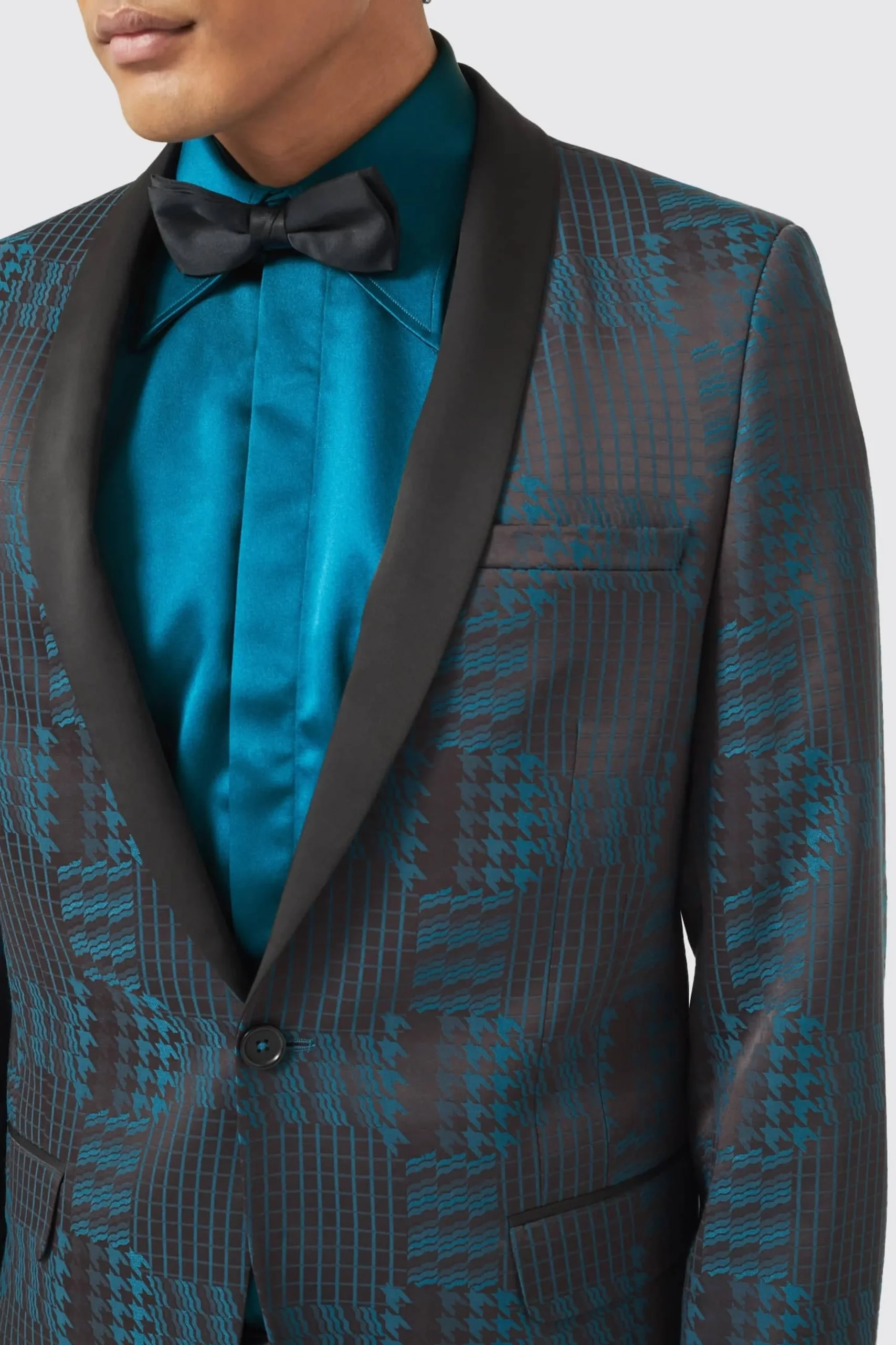 Style·3 Piece Suits|Occasion·Wedding Suits|Twisted Tailor Garland Skinny Fit Black Green Check Suit