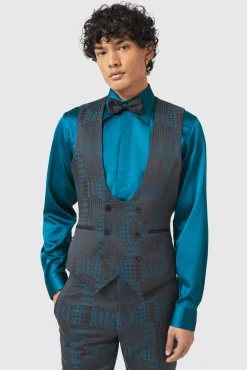 Style·3 Piece Suits|Occasion·Wedding Suits|Twisted Tailor Garland Skinny Fit Black Green Check Suit
