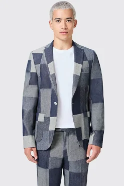 Jackets·Casual Jackets|Jackets·Party Jackets|Twisted Tailor Gasly Slim Fit Blue Denim Patch Jacket