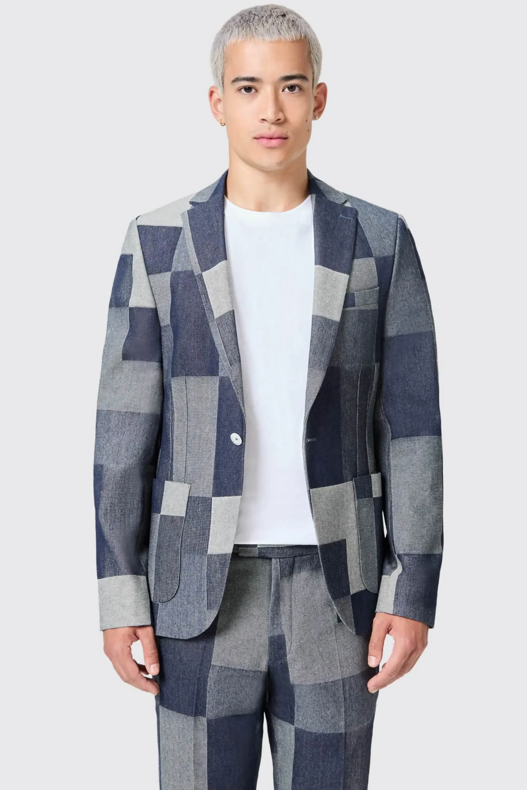 Jackets·Casual Jackets|Jackets·Party Jackets|Twisted Tailor Gasly Slim Fit Blue Denim Patch Jacket