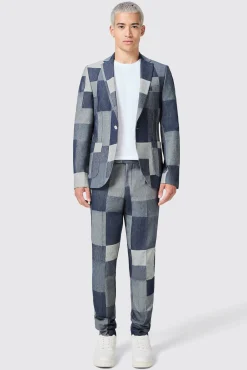 Trousers·Casual Trousers|Trousers·Party Trousers|Twisted Tailor Gasly Slim Fit Blue Denim Patch Trousers