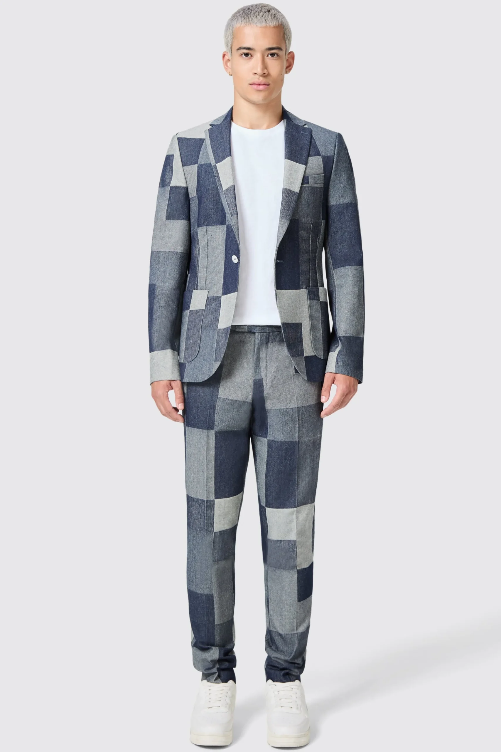 Trousers·Casual Trousers|Trousers·Party Trousers|Twisted Tailor Gasly Slim Fit Blue Denim Patch Trousers