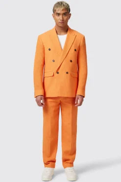 Unisex|Style·Double Breasted Suits|Twisted Tailor Gaufre Double Breasted Orange Waffle Knit Cotton Suit