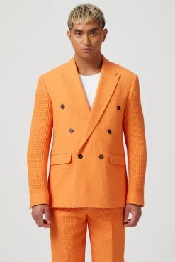 Unisex|Style·Double Breasted Suits|Twisted Tailor Gaufre Double Breasted Orange Waffle Knit Cotton Suit