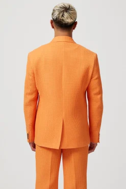 Unisex|Style·Double Breasted Suits|Twisted Tailor Gaufre Double Breasted Orange Waffle Knit Cotton Suit