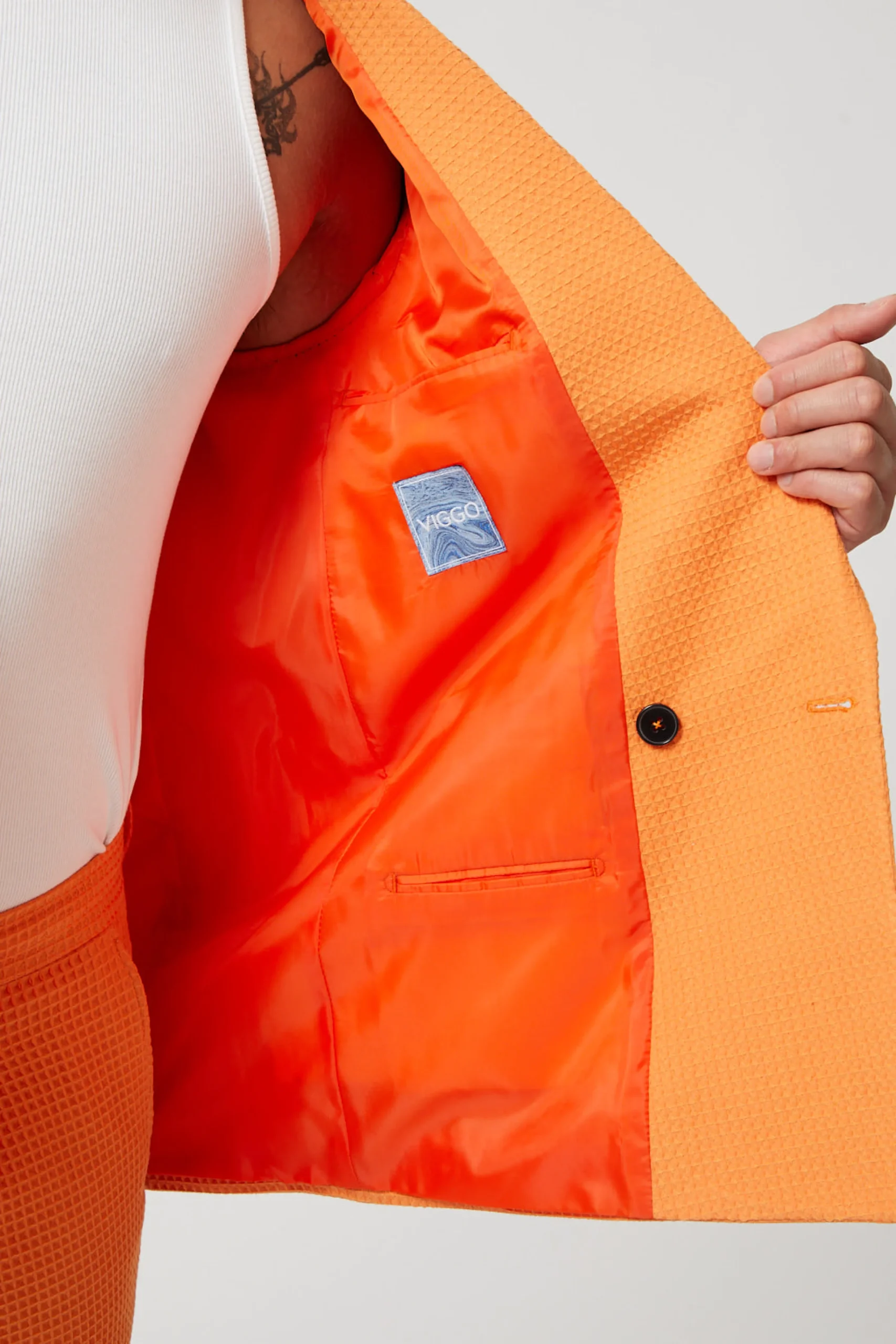 Unisex|Twisted Tailor Gaufre Double Breasted Orange Waffle Knit Cotton Jacket