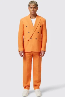 Unisex|Twisted Tailor Gaufre Double Breasted Orange Waffle Knit Cotton Jacket