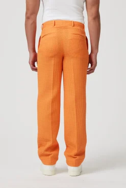 Unisex|Twisted Tailor Gaufre Orange Waffle Knit Cotton Trousers