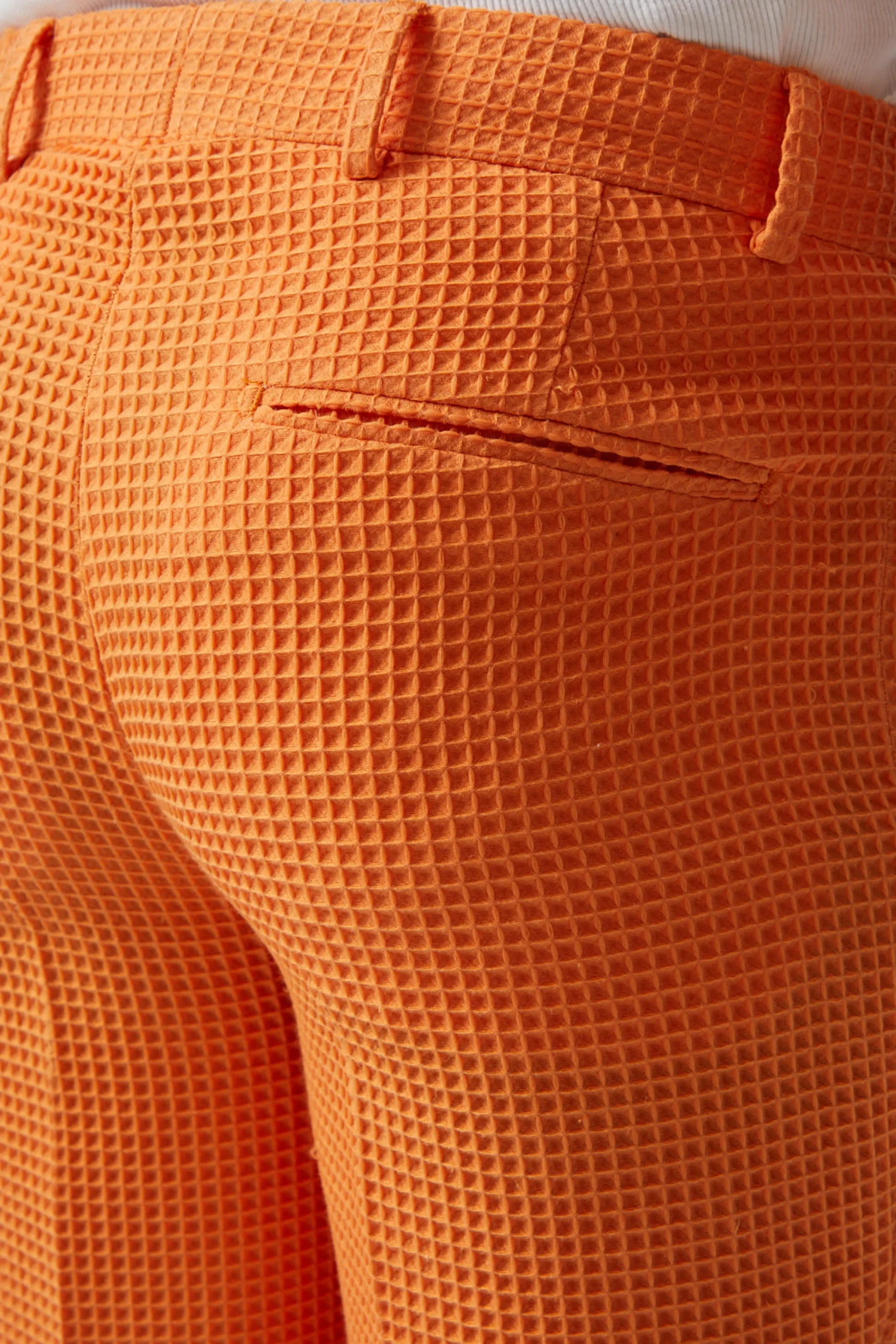 Unisex|Twisted Tailor Gaufre Orange Waffle Knit Cotton Trousers