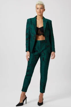 Woman|Twisted Tailor Gillian Skinny Fit Green Floral Trousers
