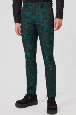 Trousers·Floral Trousers|Twisted Tailor Gilmour Skinny Fit Green Floral Trousers
