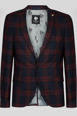 Jackets·Work Jackets|Twisted Tailor Ginger Skinny Fit Burgundy Tartan Jacket