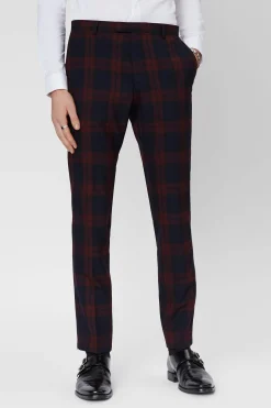 Trousers·Casual Trousers|Trousers·Party Trousers|Twisted Tailor Ginger Skinny Fit Burgundy Tartan Trousers