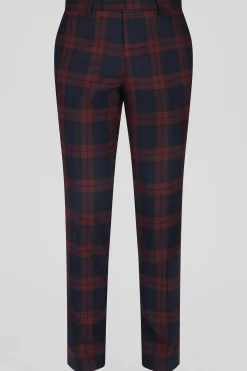 Trousers·Casual Trousers|Trousers·Party Trousers|Twisted Tailor Ginger Skinny Fit Burgundy Tartan Trousers