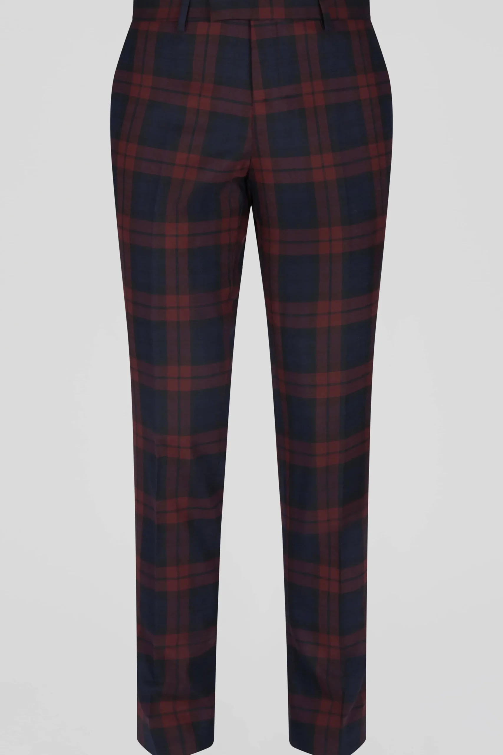Trousers·Casual Trousers|Trousers·Party Trousers|Twisted Tailor Ginger Skinny Fit Burgundy Tartan Trousers