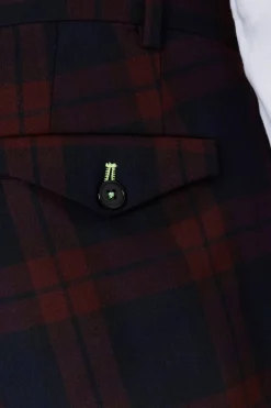 Trousers·Casual Trousers|Trousers·Party Trousers|Twisted Tailor Ginger Skinny Fit Burgundy Tartan Trousers