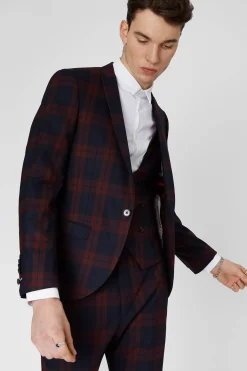 Style·Check Suits|Style·3 Piece Suits|Twisted Tailor Ginger Skinny Fit Burgundy Tartan Suit