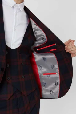 Style·Check Suits|Style·3 Piece Suits|Twisted Tailor Ginger Skinny Fit Burgundy Tartan Suit