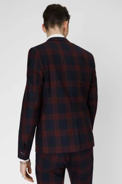 Style·Check Suits|Style·3 Piece Suits|Twisted Tailor Ginger Skinny Fit Burgundy Tartan Suit