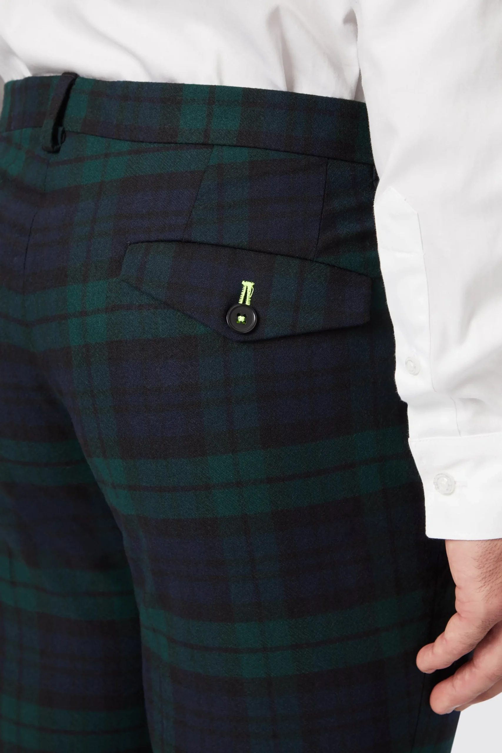 Trousers·Casual Trousers|Trousers·Party Trousers|Twisted Tailor Ginger Skinny Fit Green Tartan Trousers