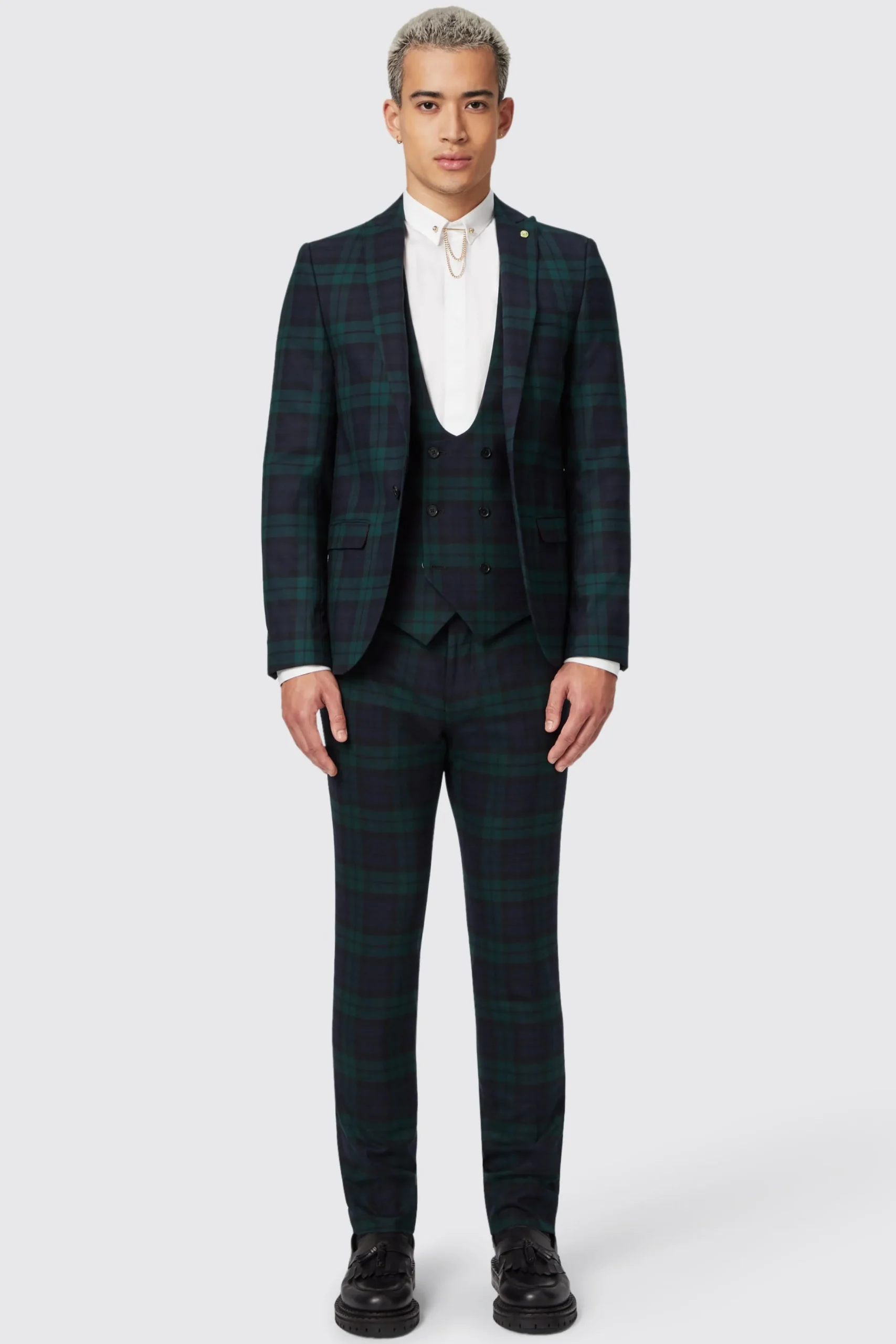 Trousers·Casual Trousers|Trousers·Party Trousers|Twisted Tailor Ginger Skinny Fit Green Tartan Trousers