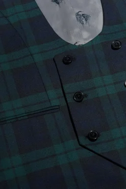 Waistcoats|Twisted Tailor Ginger Skinny Fit Green Tartan Waistcoat