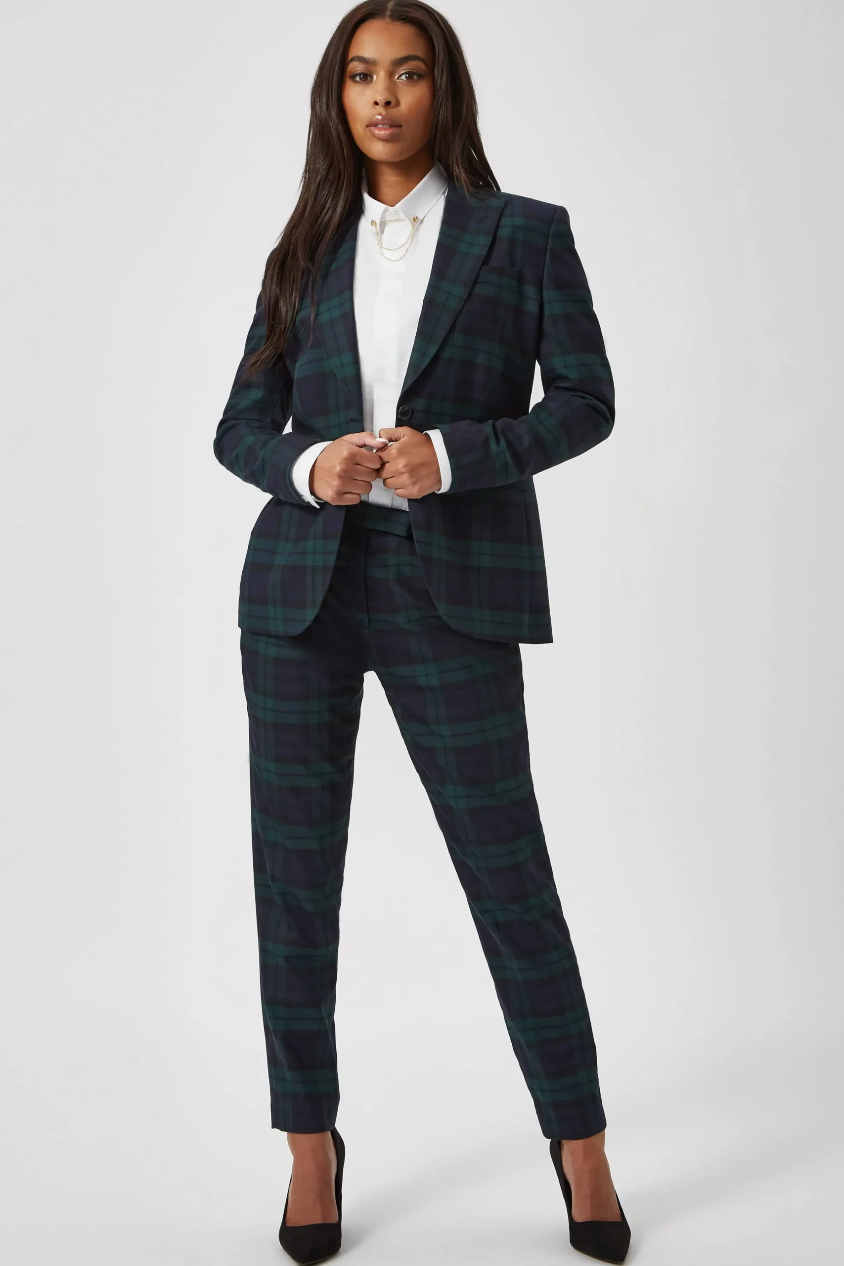 Woman|Twisted Tailor Grace Skinny Fit Green Tartan Suit