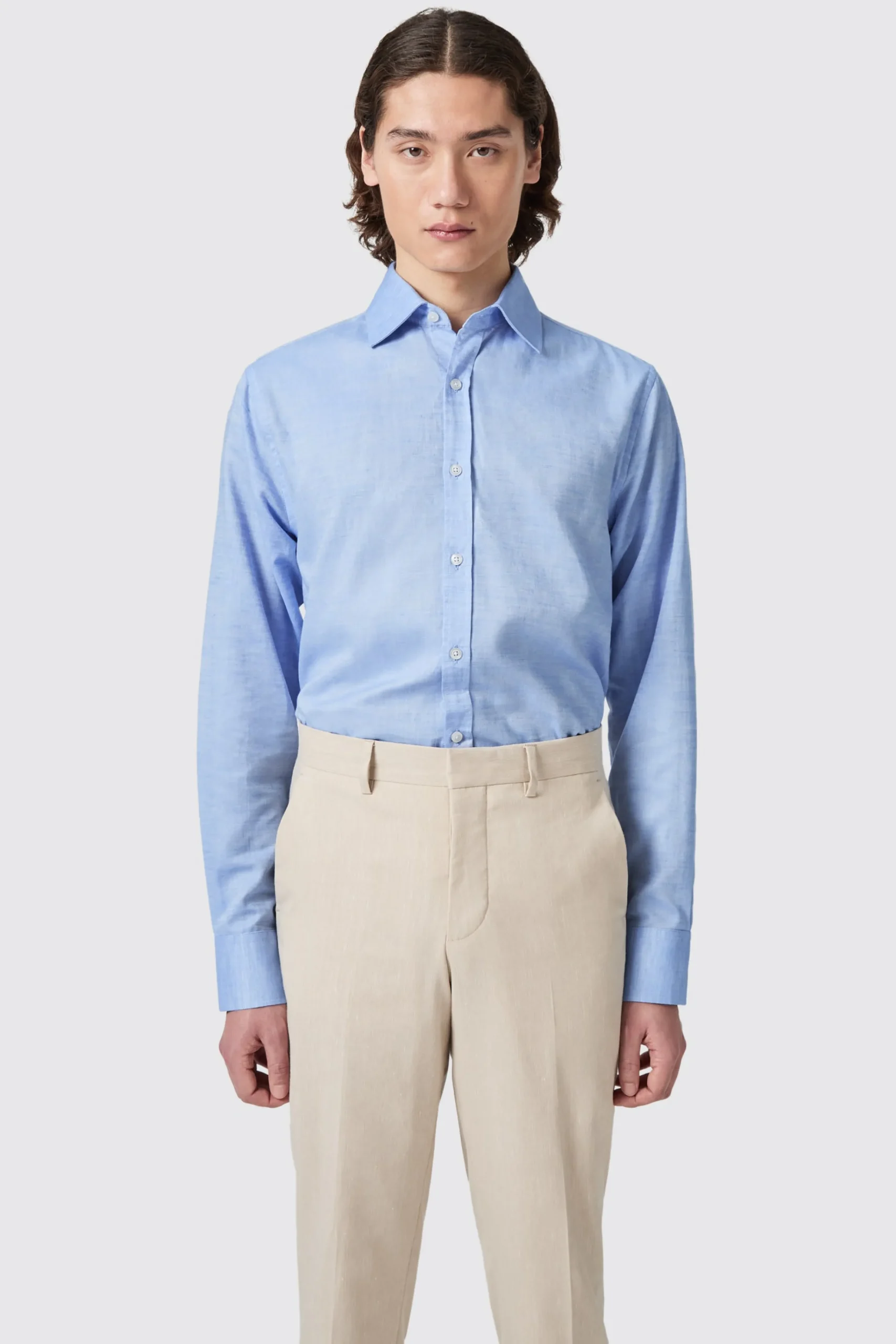 Style·Premium Shirts|Style·Everyday Essentials|Twisted Tailor Grafton Slim Fit Spread Collar Blue Linen Shirt