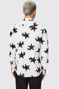 Style·Patterned Shirts|Occasion·Casual Shirts|Twisted Tailor Grosjean Slim Fit White Cotton Star Print Shirt
