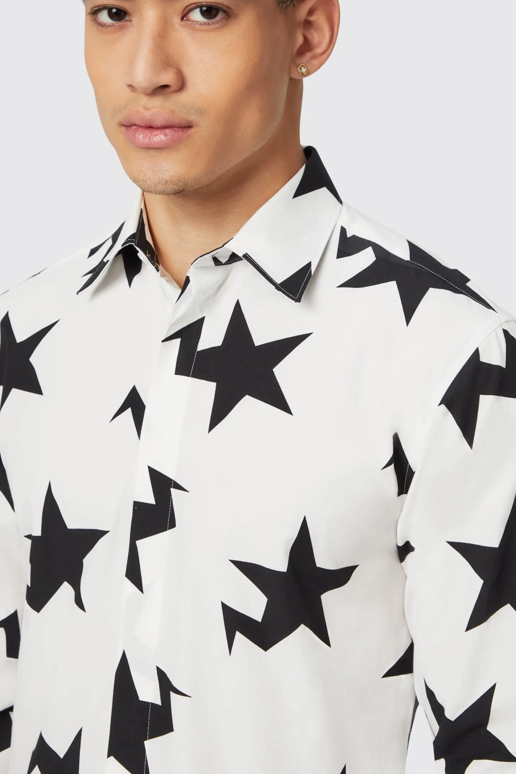 Style·Patterned Shirts|Occasion·Casual Shirts|Twisted Tailor Grosjean Slim Fit White Cotton Star Print Shirt