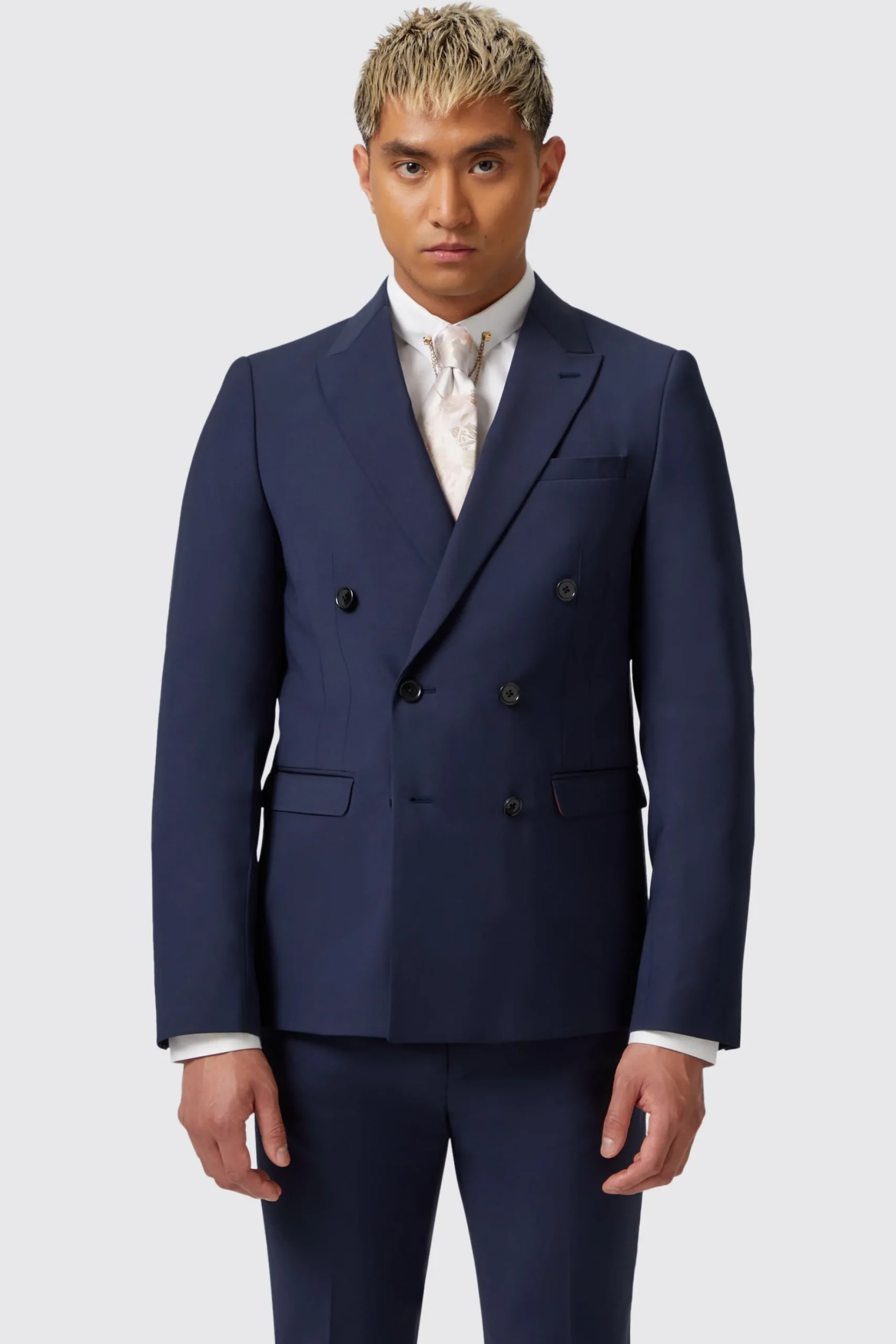Style·Double Breasted Suits|Occasion·Groomsmen Suits|Twisted Tailor Harwood Slim Fit Navy Double Breasted Wool Suit