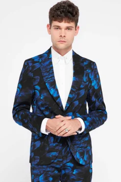 Style·Floral Suits|Style·Bold Prints|Twisted Tailor Heron Slim Fit Blue Floral Cotton Suit