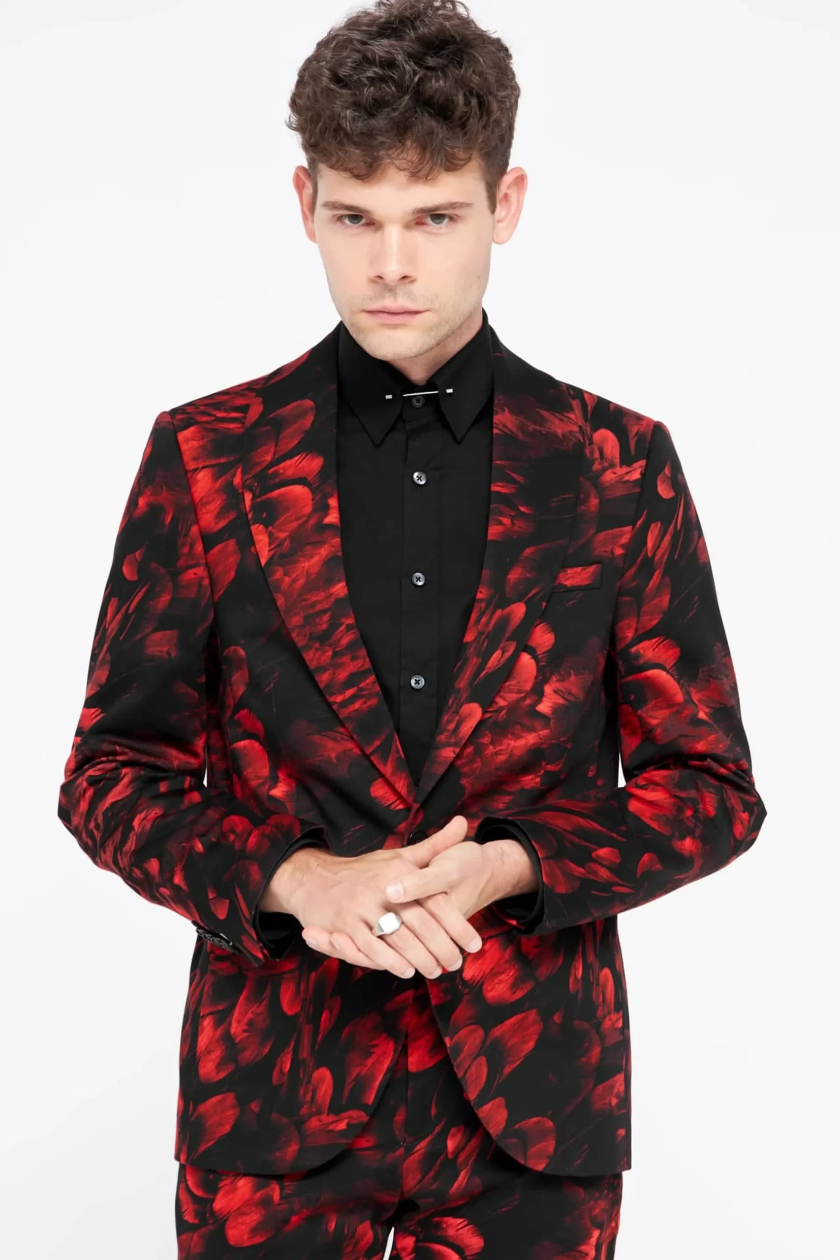 Jackets·Floral Jackets|Twisted Tailor Heron Slim Fit Red Floral Cotton Jacket