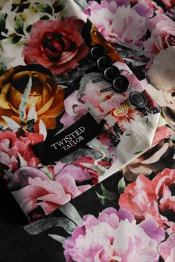 Style·Floral Suits|Style·2 Piece Suits|Twisted Tailor Ikeda Slim Fit Black Cotton Floral Suit