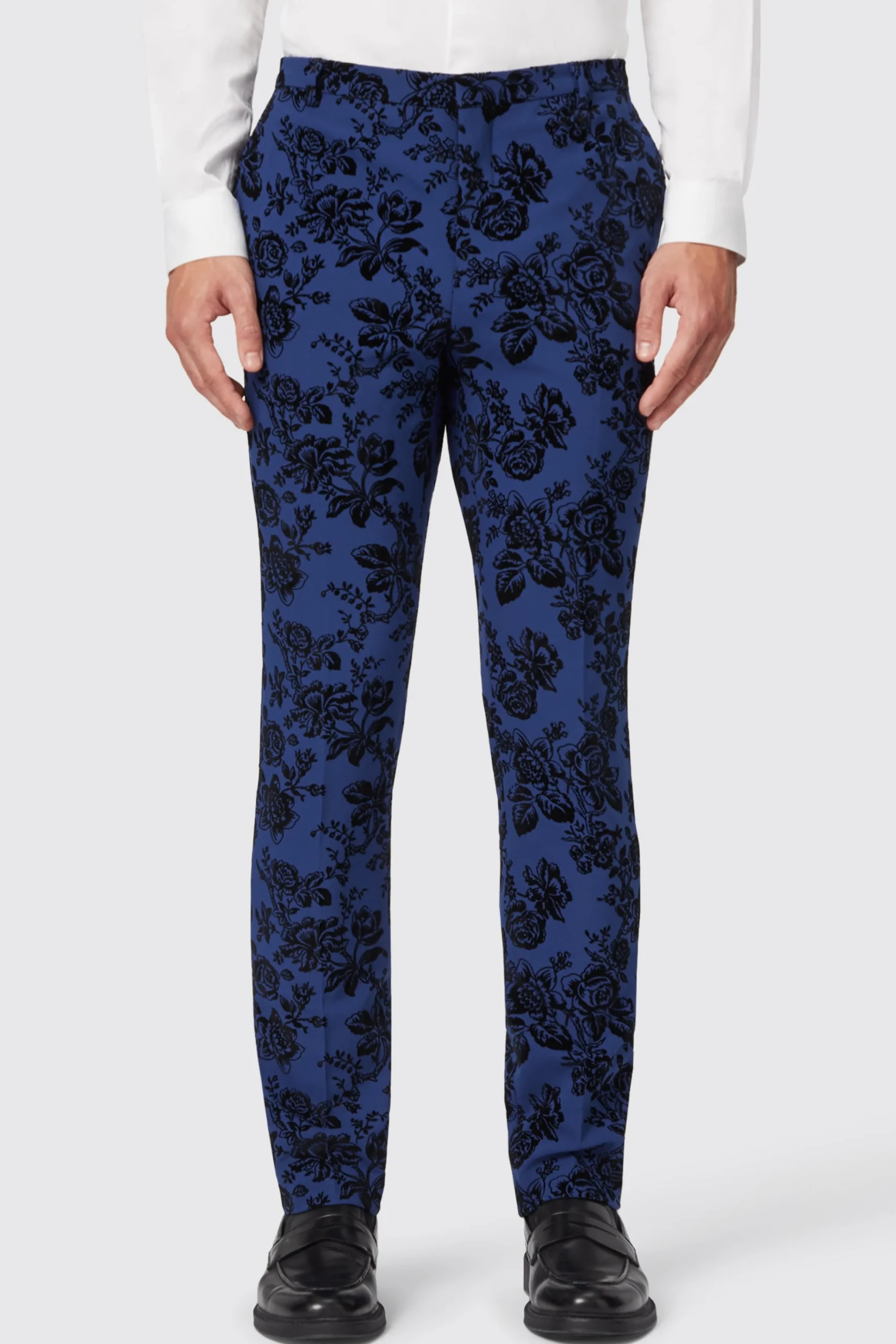 Trousers·Floral Trousers|Trousers·Party Trousers|Twisted Tailor Jackalope Blue Suit Trouser With Floral Flocking