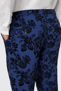 Trousers·Floral Trousers|Trousers·Party Trousers|Twisted Tailor Jackalope Blue Suit Trouser With Floral Flocking
