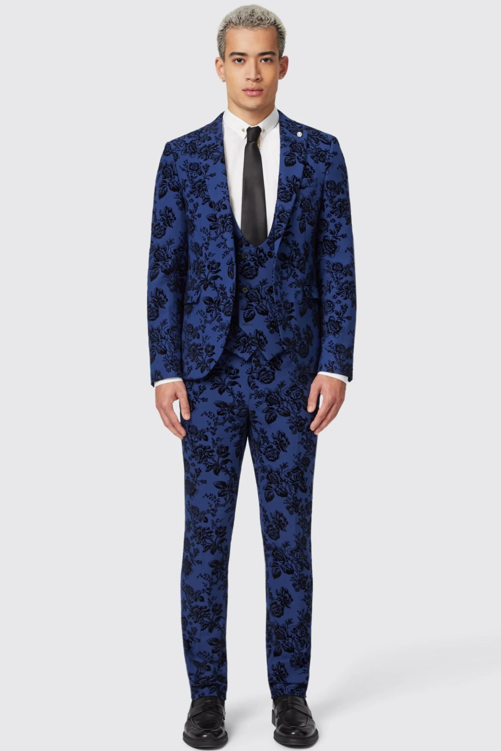 Trousers·Floral Trousers|Trousers·Party Trousers|Twisted Tailor Jackalope Blue Suit Trouser With Floral Flocking