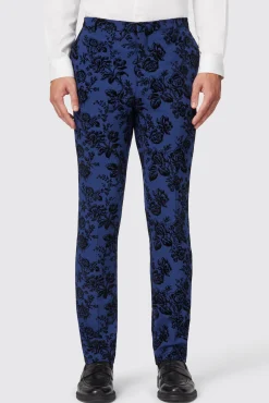 Style·Floral Suits|Style·3 Piece Suits|Twisted Tailor Jackalope Blue Suit With Floral Flocking