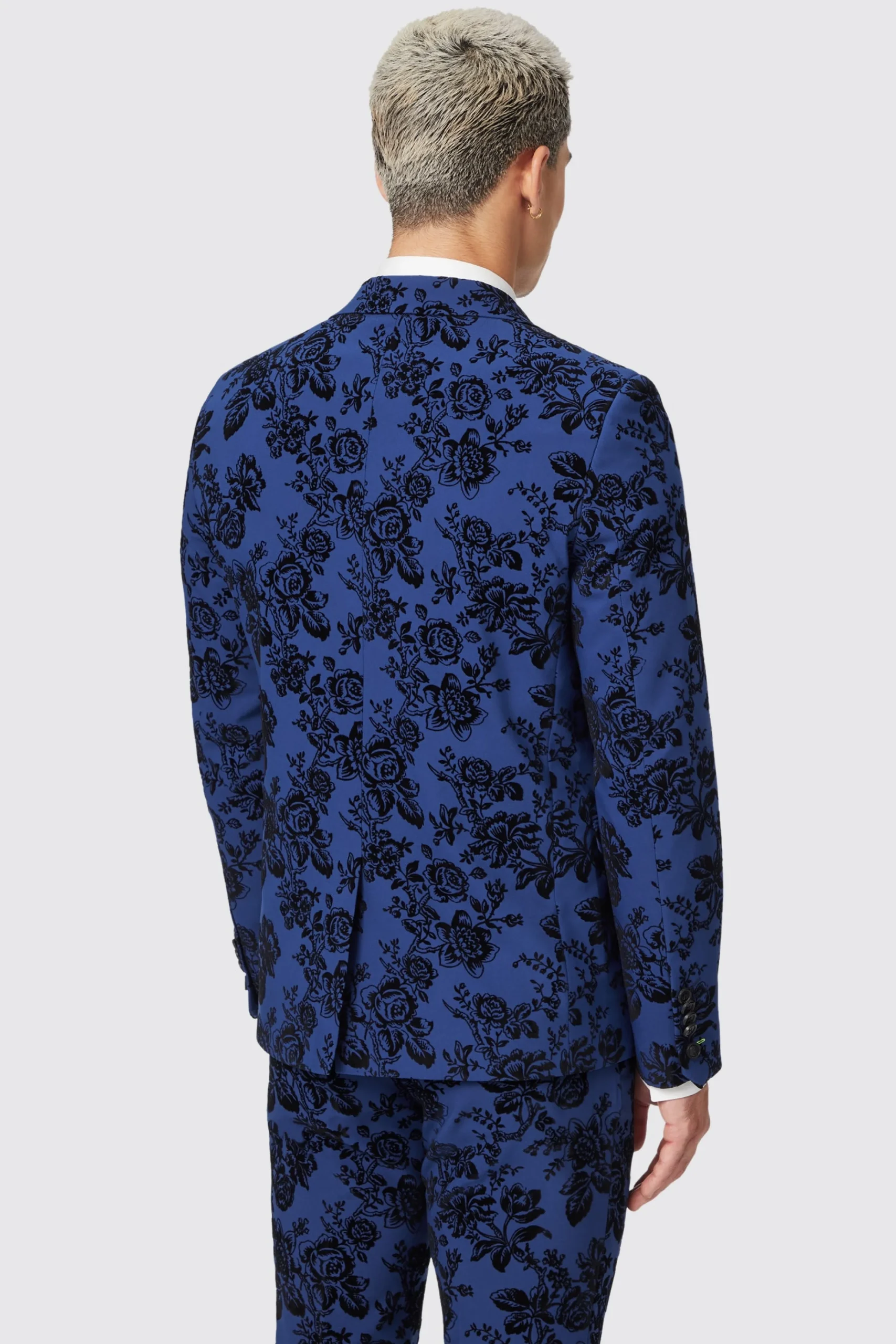 Style·Floral Suits|Style·3 Piece Suits|Twisted Tailor Jackalope Blue Suit With Floral Flocking