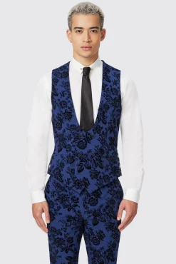 Style·Floral Suits|Style·3 Piece Suits|Twisted Tailor Jackalope Blue Suit With Floral Flocking